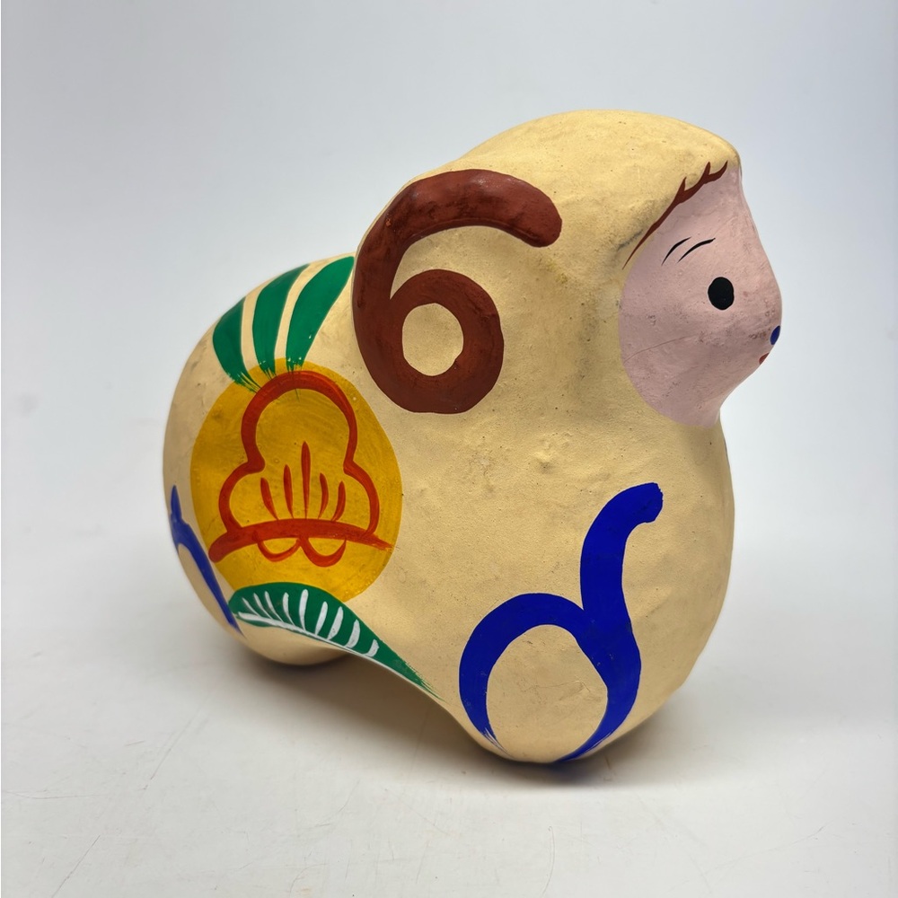 Japanese Folk Art Zodiac Colorful Paper Mache Sheep Ram 5 1/2”